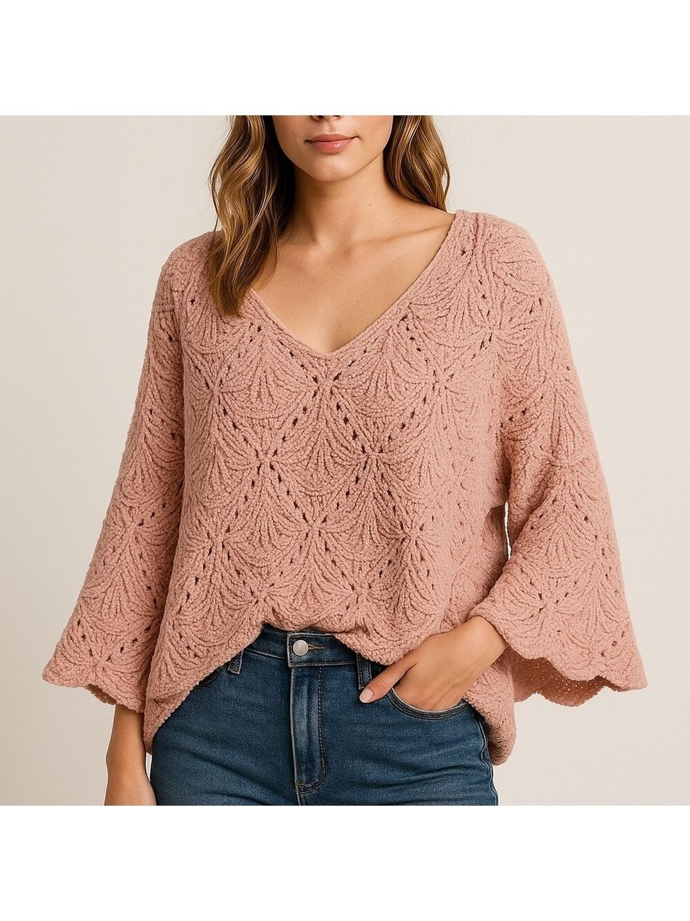 POL Light Blue V-Neck Sweater with Pink Stars
